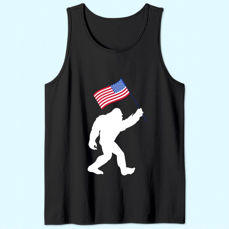 Bigfoot With American Flag Funny 4th Of July Tank Top