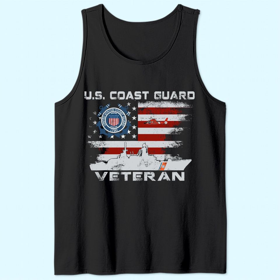 US Coast Guard Veteran Tank Top Vintage Veteran Flag Tees Tank Top