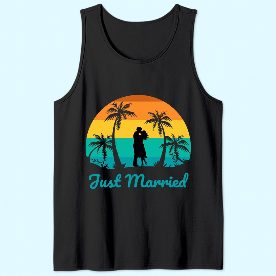 Just Married Tank Top Couple Honeymoon Matching Tropical Paradise
