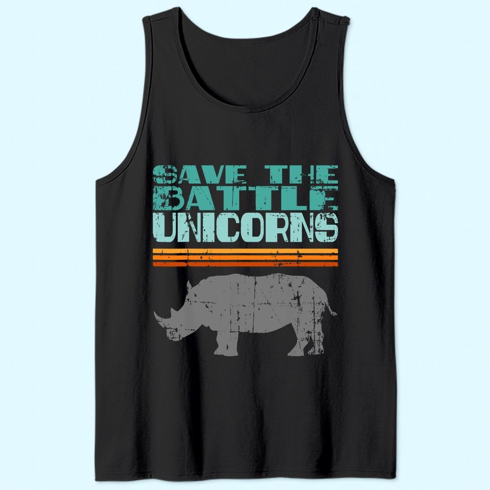 Vintage Save The Battle Unicorn Retro Rhino Rhinoceros Tank Top