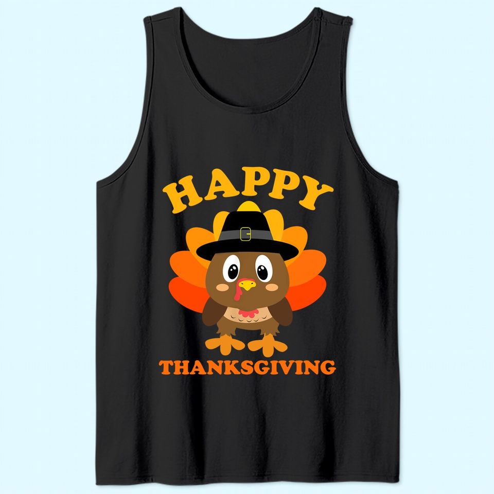 Happy Thanksgiving Tank Top for Boys Girls Kids Pilgrim Turkey Tank Top