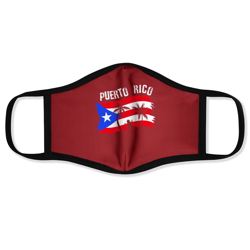 Distressed Style Puerto Rico Frog Face Mask