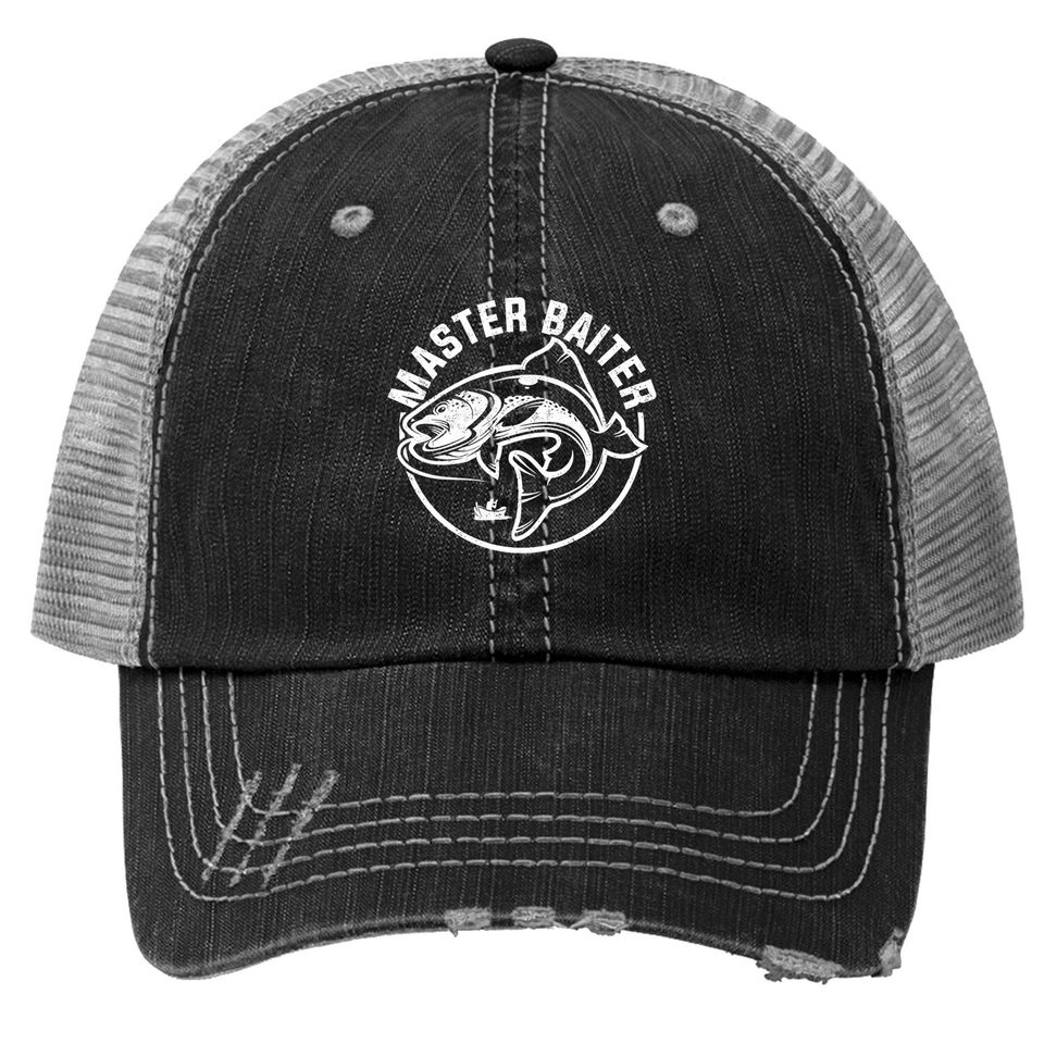 Master Baiter Fisherman Dad Husband Funny Fishing Graphic Premium Trucker Hat