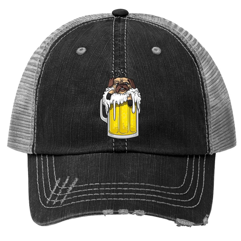 Pug Dog Beer Drinking Party Funny Premium Trucker Hat