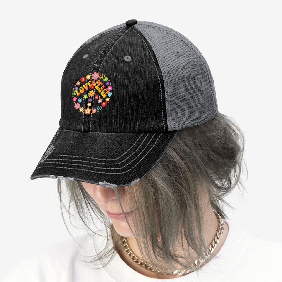 Peace Sign Love Trucker Hat 60s 70s Tie Dye Hippie Costume Trucker Hat Trucker Hat