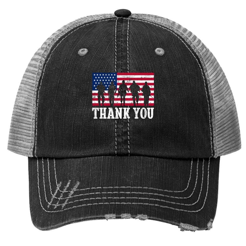 Patriotic American Flag Thank You Girls Boys Trucker Hat
