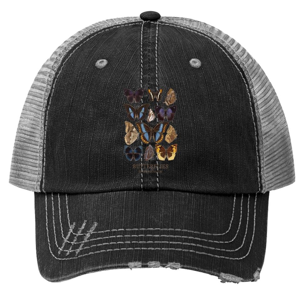 Meladyan Women’s Butterfly Printed Graphic Loose Trucker Hat Short Sleeve Round Neck Loose Trucker Hat Tops