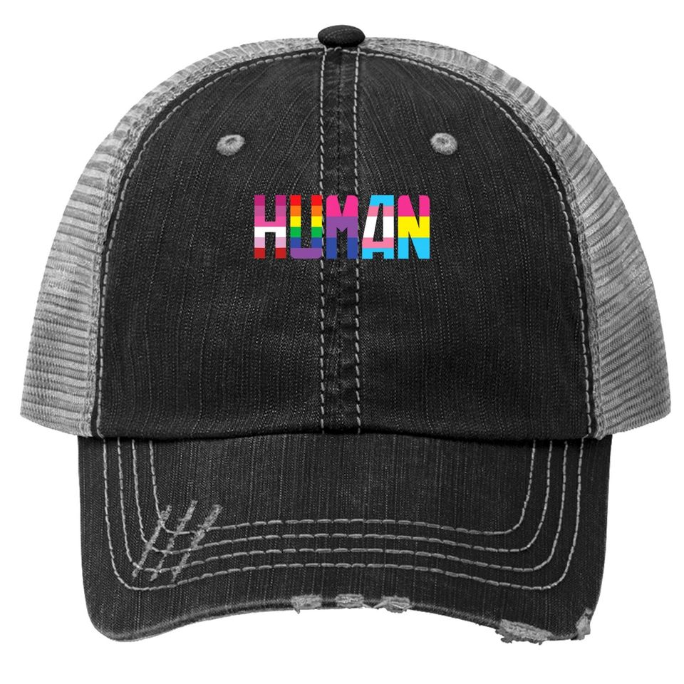 Human Lgbt Flag Gay Pride Month Rainbow Trucker Hat