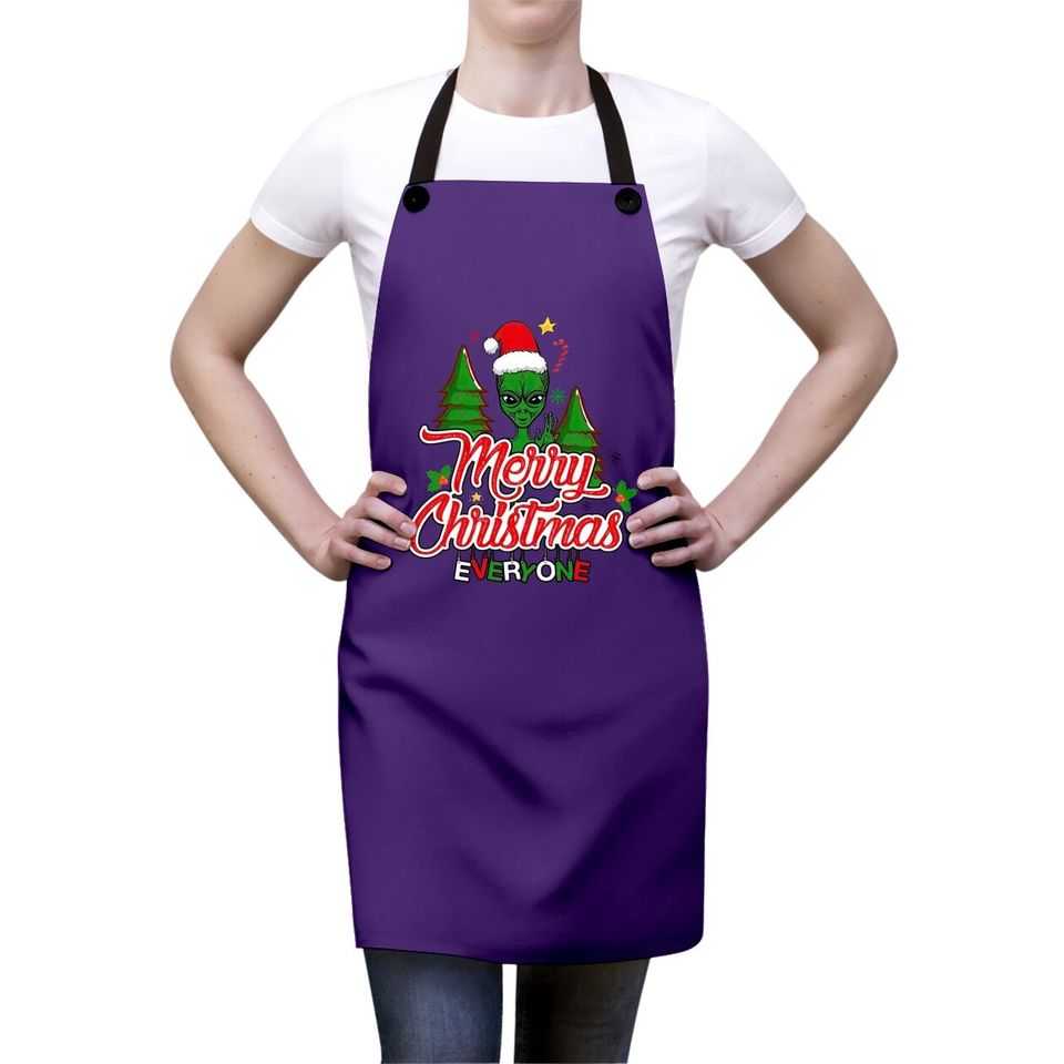 Ugly Alien Merry Christmas Everyone Aprons
