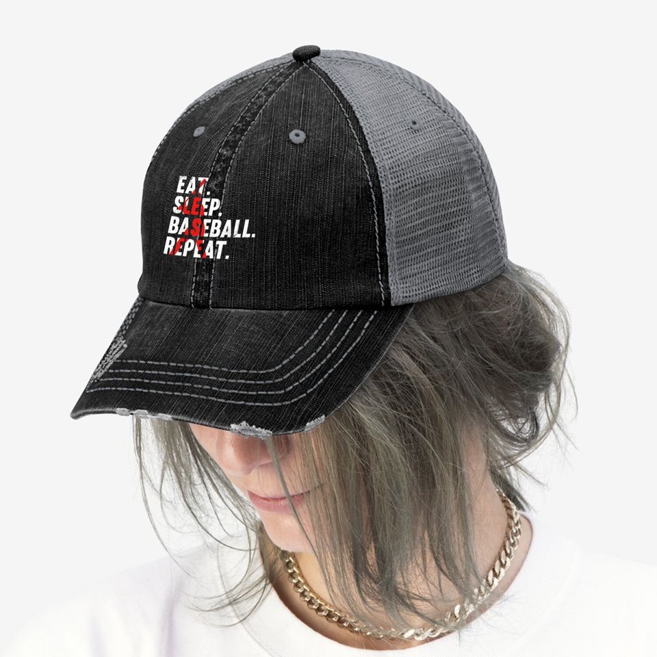 Eat Sleep Baseball Repeat, Trucker Hat For Sport Lovers Trucker Hat