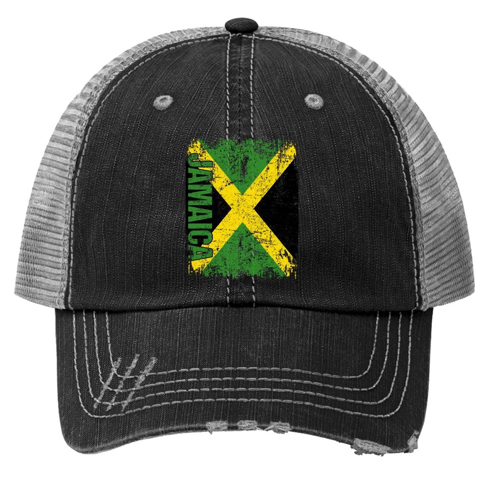 Jamaican Flag Vintage Distressed Trucker Hat