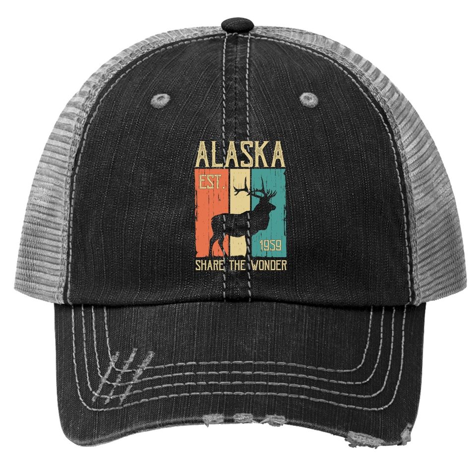 Vintage Sports Design Alaskan Elk For Alaska Day Trucker Hat