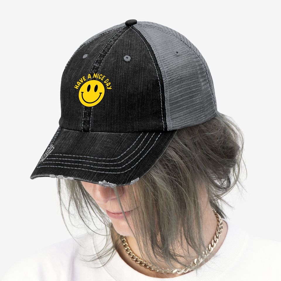 Have A Nice Day Smile Happy Face Emoji Retro Trucker Hat