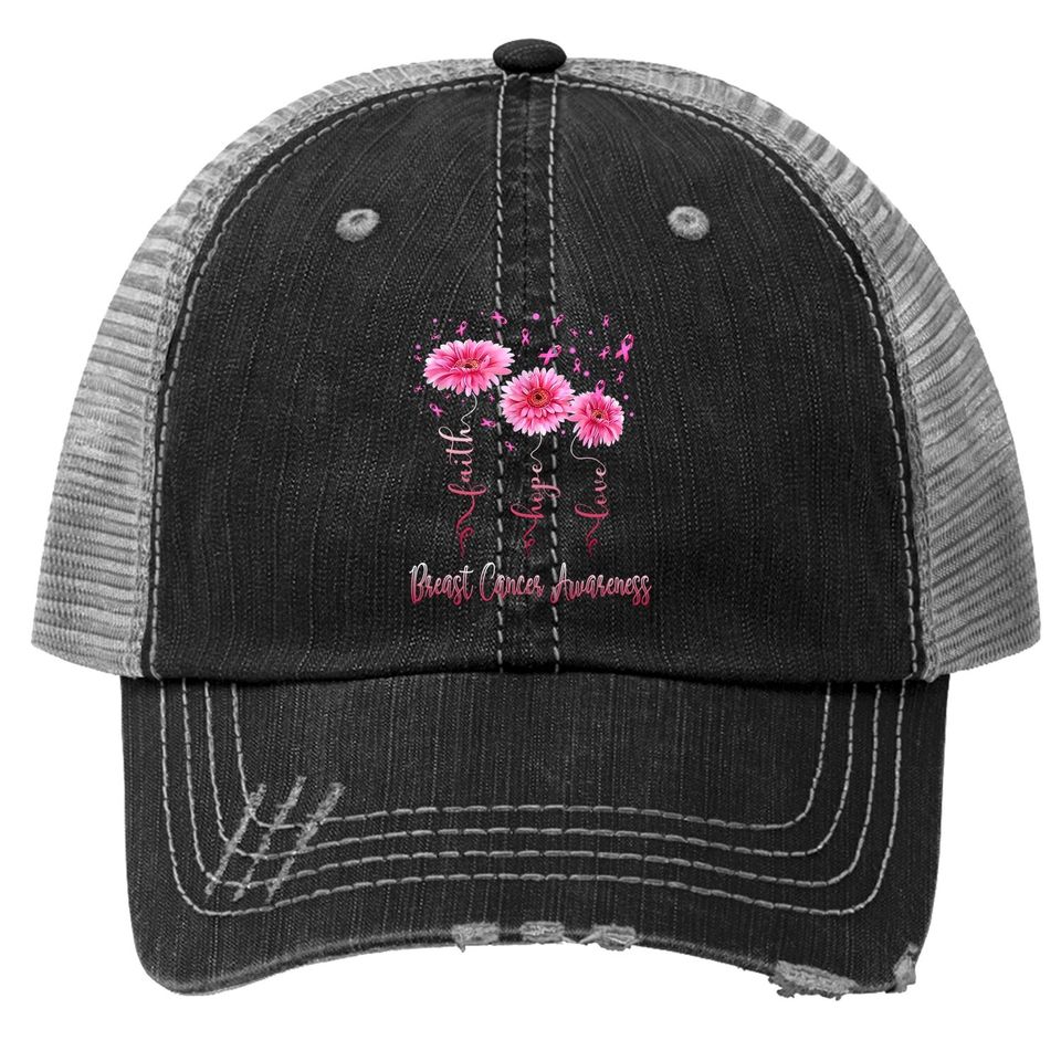 Faith Hope Love Pink Daisy Flower Breast Cancer Awareness Trucker Hat