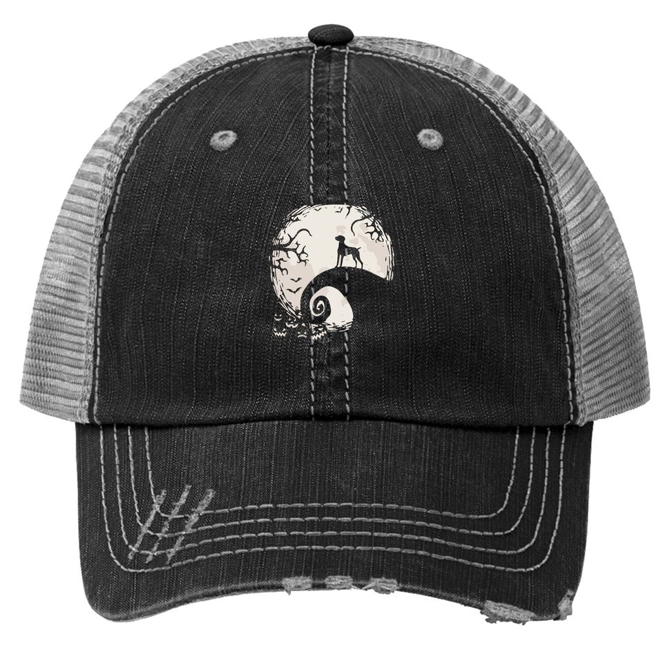 Vizsla Dog And Moon Howl In Forest Dog Halloween Party Trucker Hat