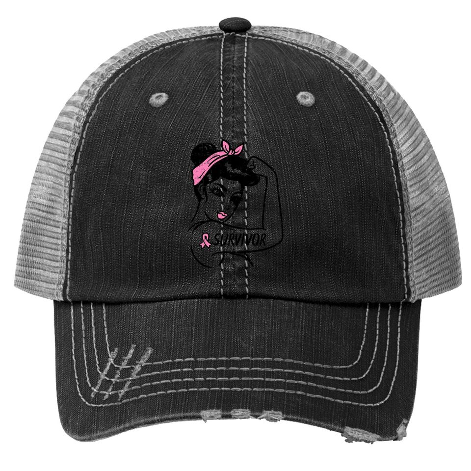 Breast Cancer Survivor Rosie Riveter Pink Awareness Trucker Hat