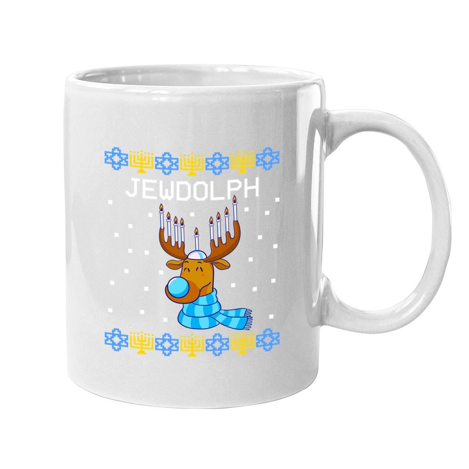 Jewdolph Ugly Hanukkah Sweater Reindeer Menorah Chanukah Coffee Mug