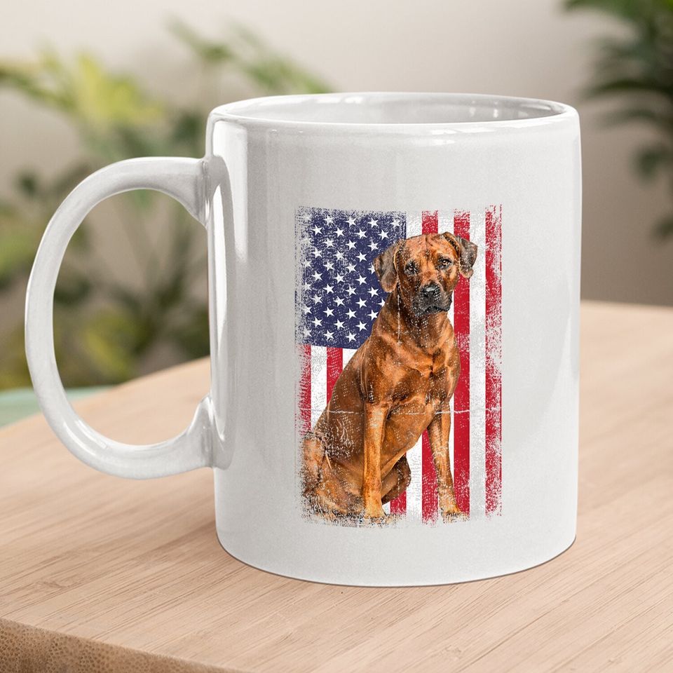 Rhodesian Ridgeback Dog American Flag Vintage Coffee Mug