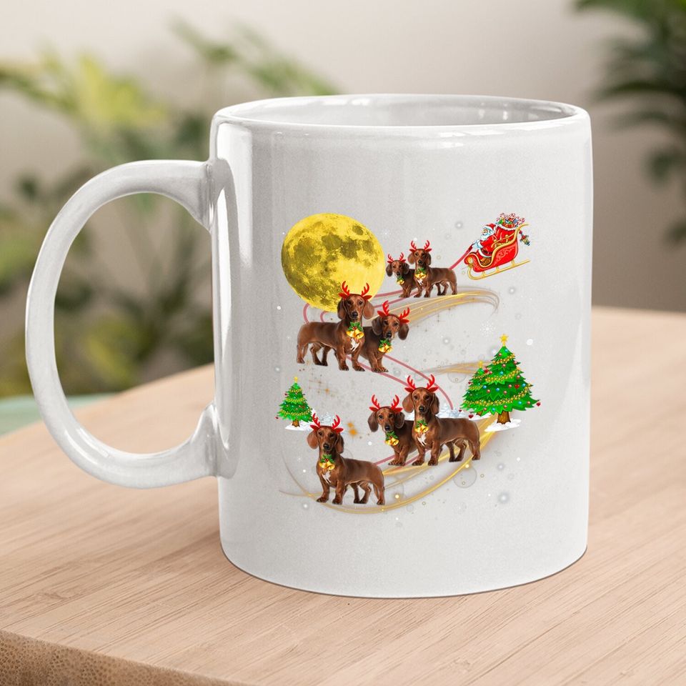 Dachshund Reindeer Christmas Dog Riding Santa Light Xmas Coffee Mug