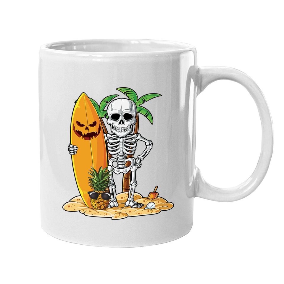 Skeleton Surfing Halloween Hawaii Surfer Coffee Mug