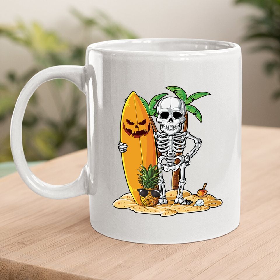 Skeleton Surfing Halloween Hawaii Surfer Coffee Mug