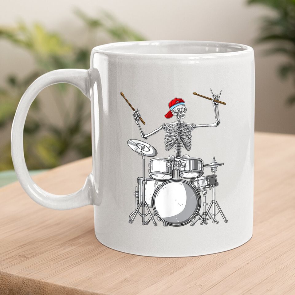 Drummer Skeleton Halloween Costume Playing Drums Coffee Mug
