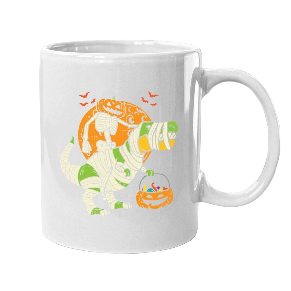 Pumpkin Skeleton On Trex Funny Halloween Dinosaur Coffee Mug