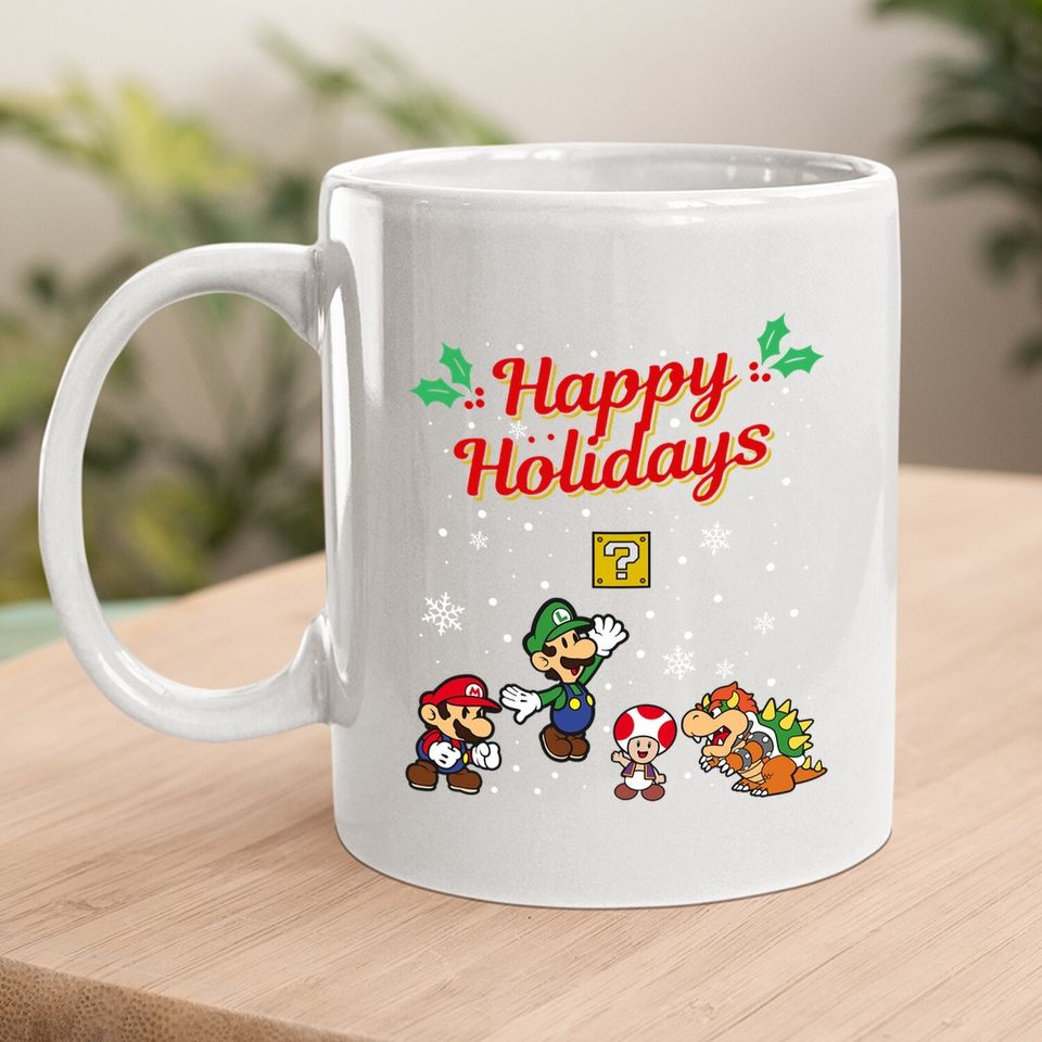 Happy Holidays Christmas Mario Coffee Mug