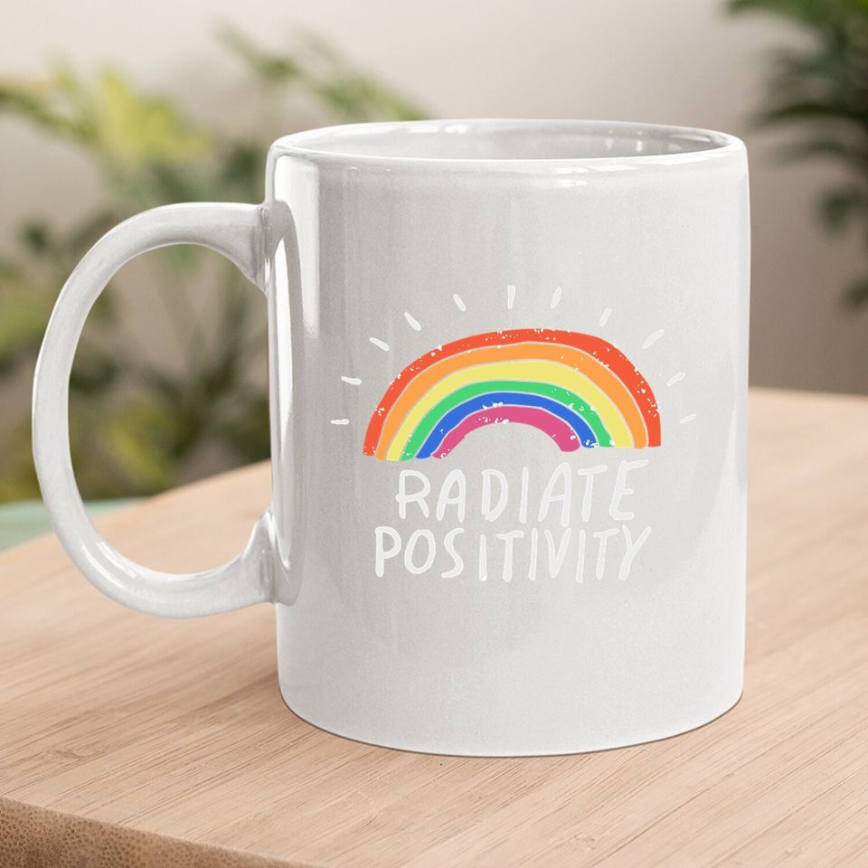 Rainbow Pride Coffee. mug Radiate Positivity Coffee. mug Pridefest Cute Graphic Mug Summer Casual Tops