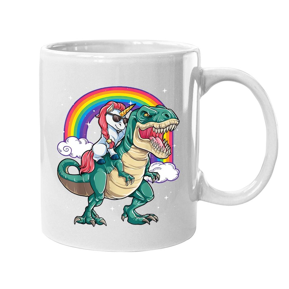 Unicorn Riding T Rex Dinosaur Boys Girls Gift Coffee.  mug