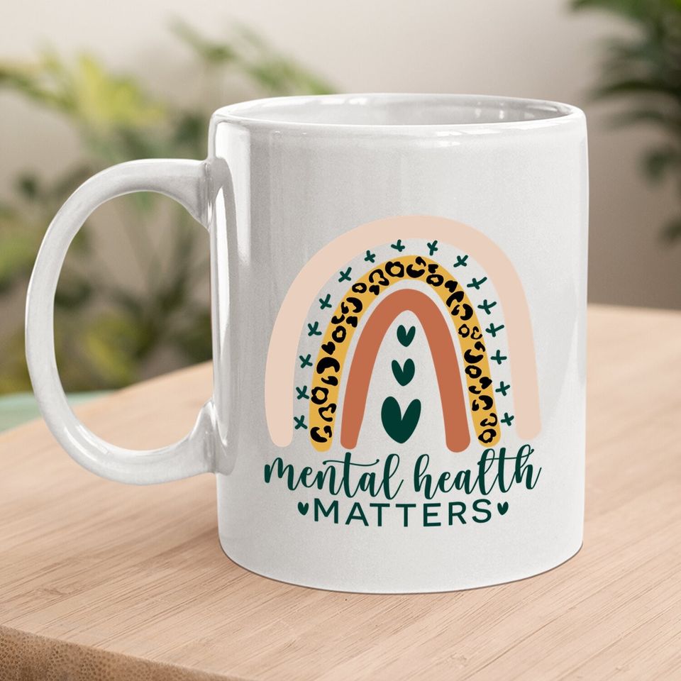 Mental Health Matters Leopard Print Boho Rainbow Awareness Coffee Mug