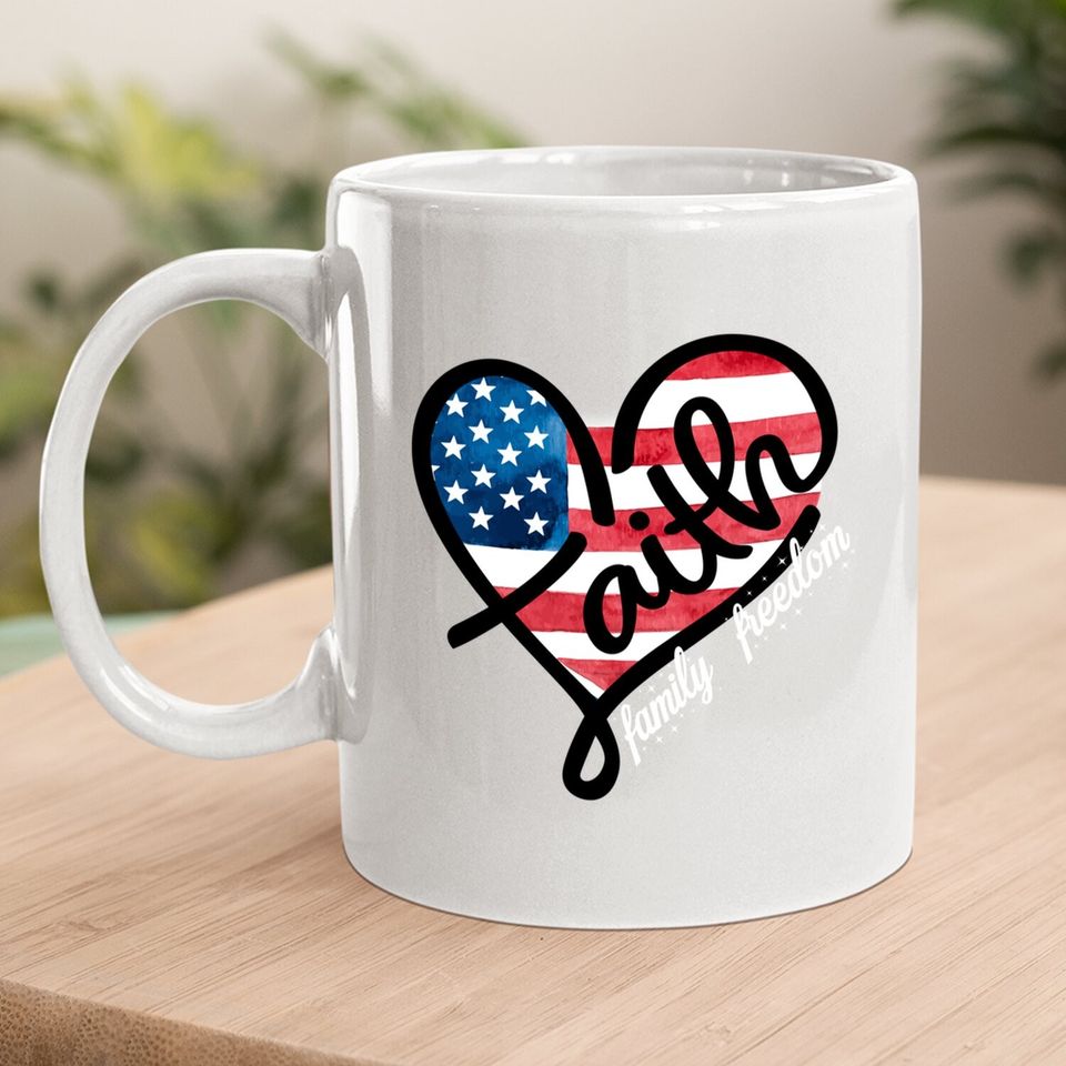 4th Of July Patriotic Christian Faith Heart American Flag Coffee Mug