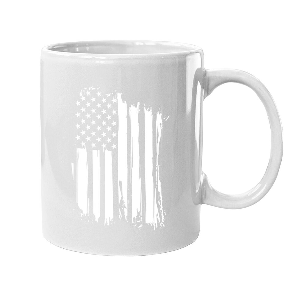 Nine Line American Flag Coffee Mug - Heavy Metal Patriotic Coffee Mug - Dropline Logo And American Flag On Sleeve - Grey