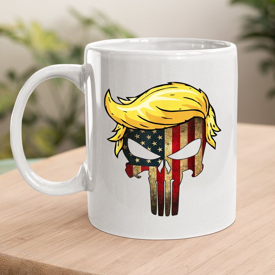 Trump Hair Skull Coffee Mug - 4th Of July Us Flag Trump Gift Coffee Mug