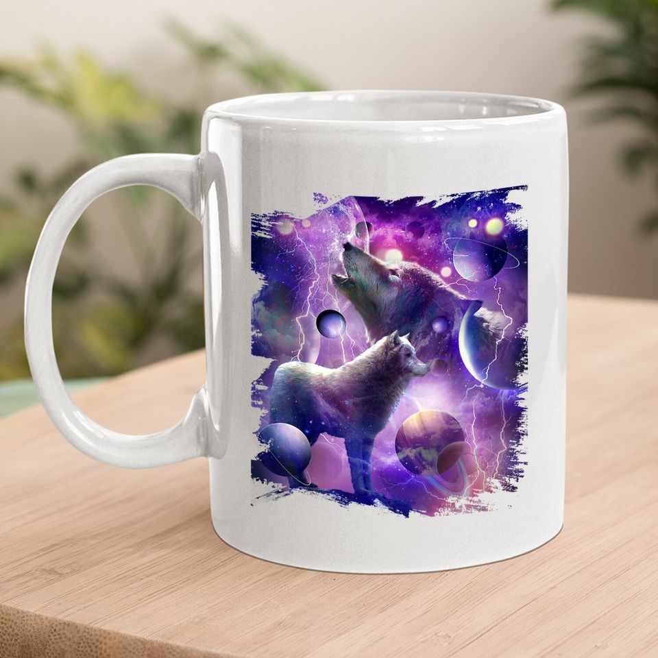 Cosmic Wolf Howling At Moon In Spacet Coffee Mug