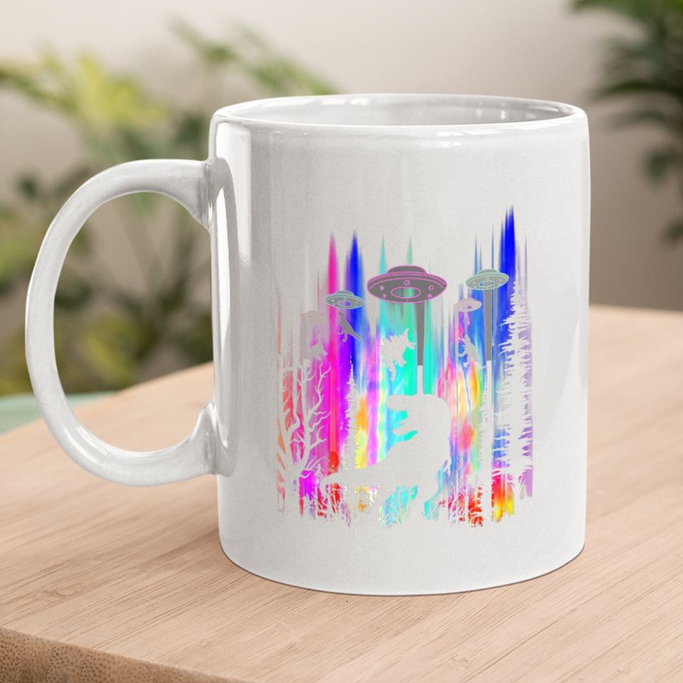Alien Ufo T Rex Abduction Colorful Forest Coffee Mug