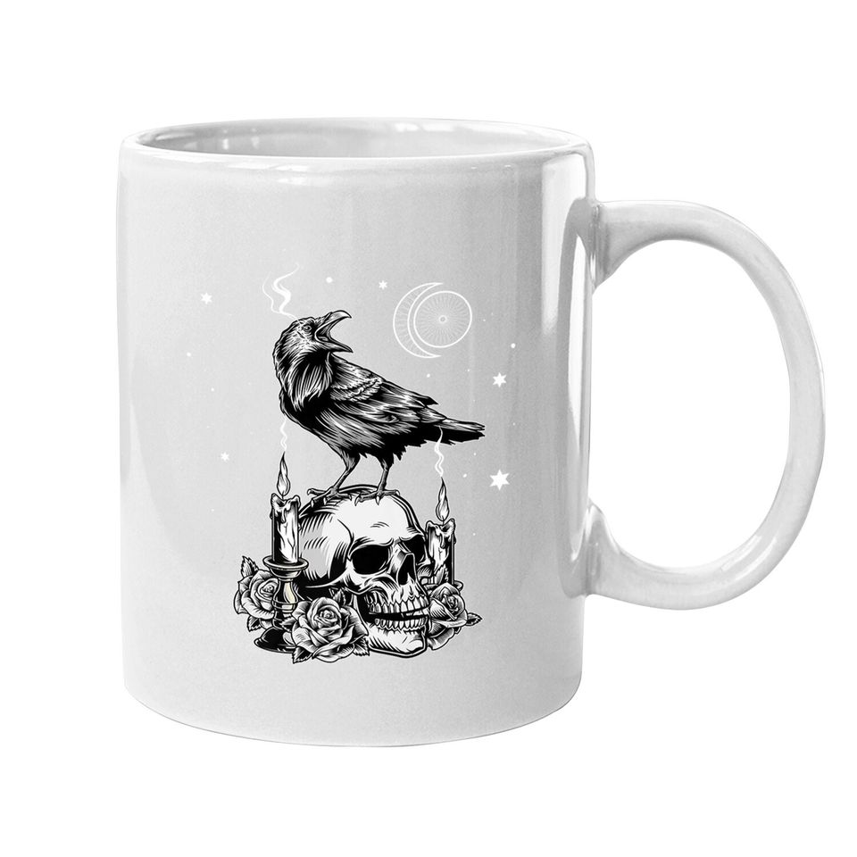 Black Crow Raven Skull Tarot Card Occult Aesthetic Gothic Coffee Mug