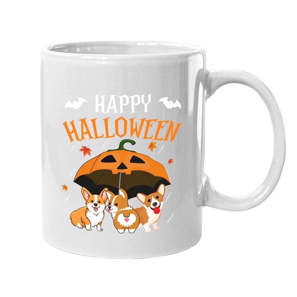 Halloween Corgi In Scary Umbrella Rain Night Pumpkin Coffee Mug