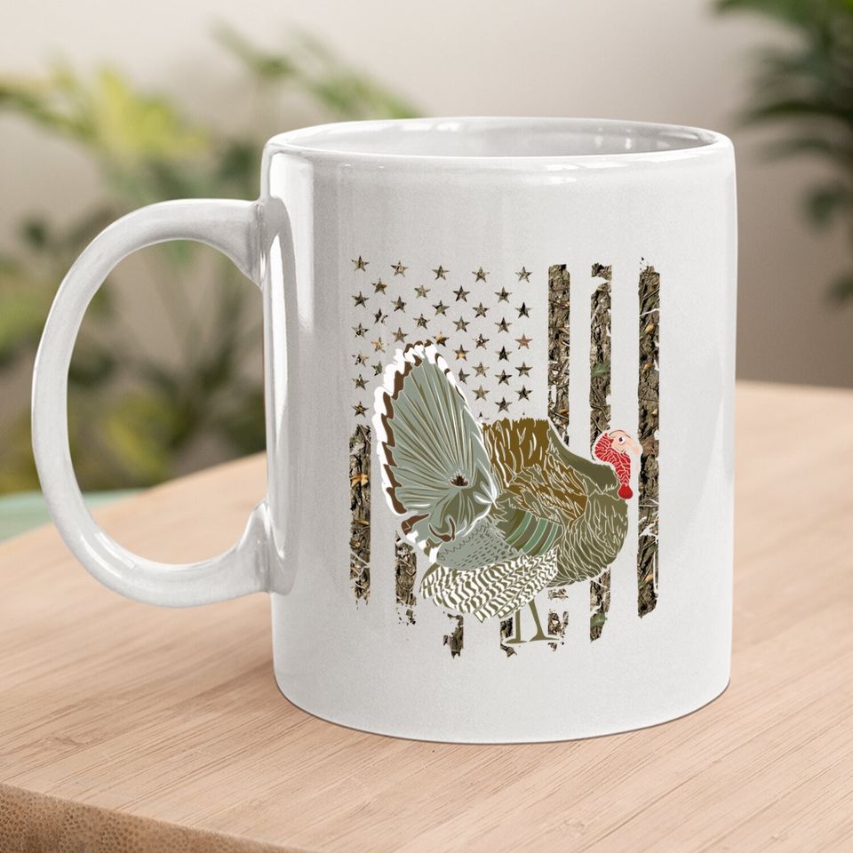 Turkey Hunting American Flag Bird Hunter Tree Camouflage Coffee Mug