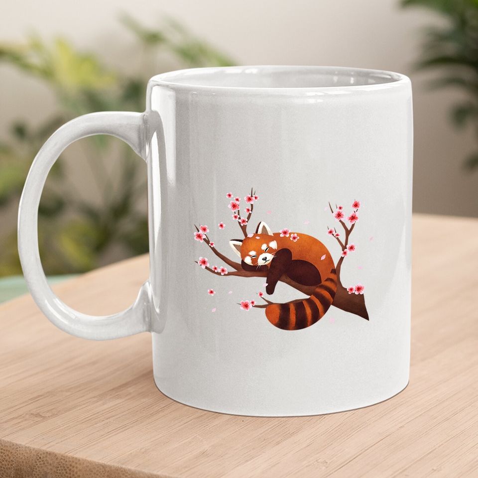 Vintage Red Panda Japanese Cherry Blossom Flower Coffee Mug