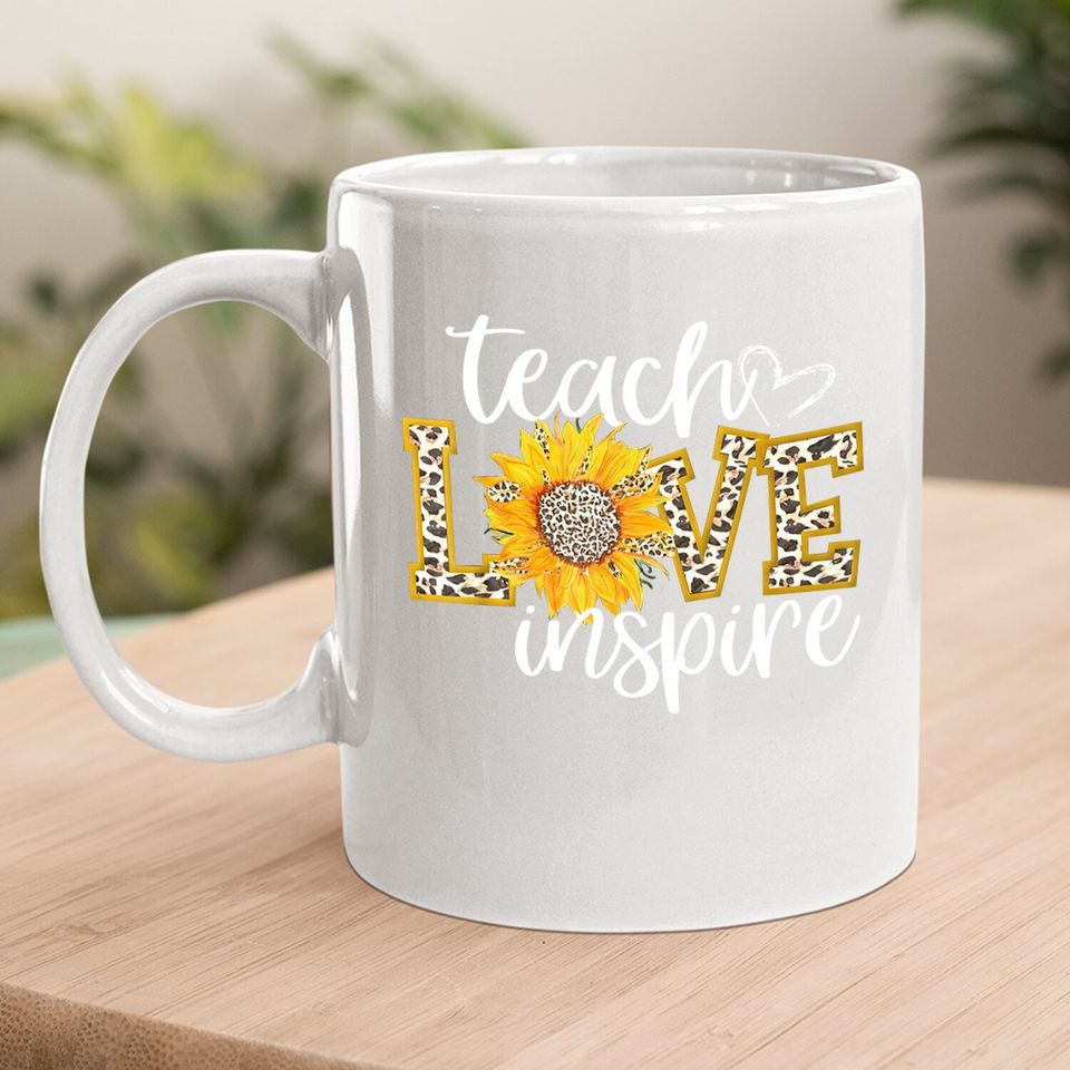 Teach Love Inspire Cute Sunflower Leopard Cheetah Print Gift Coffee Mug