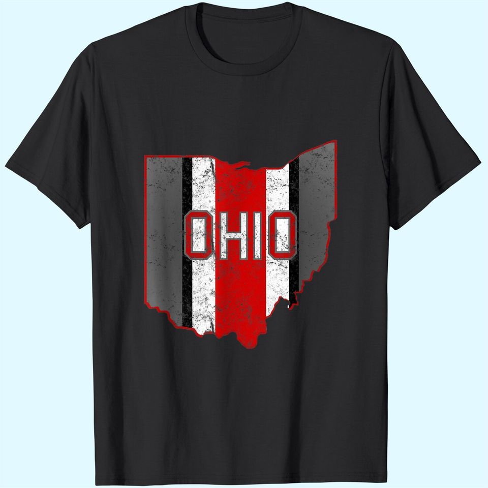 State of Ohio Pride Striped Red White Distressed Graphic T Shirt