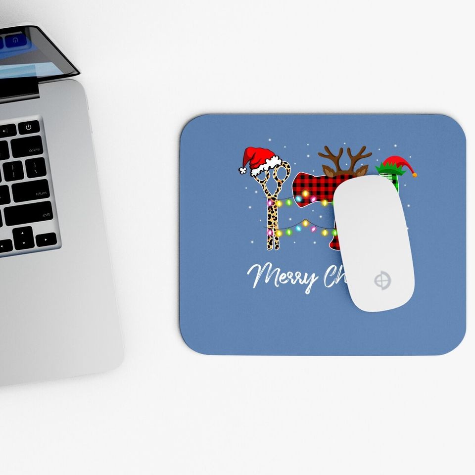Merry Christmas Hairstylist Red Plaid Mouse Pads