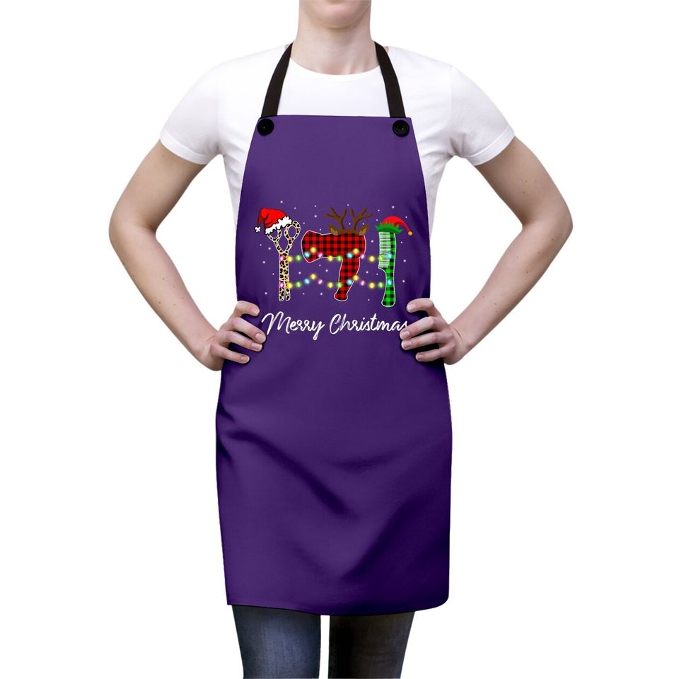 Merry Christmas Hairstylist Red Plaid Aprons