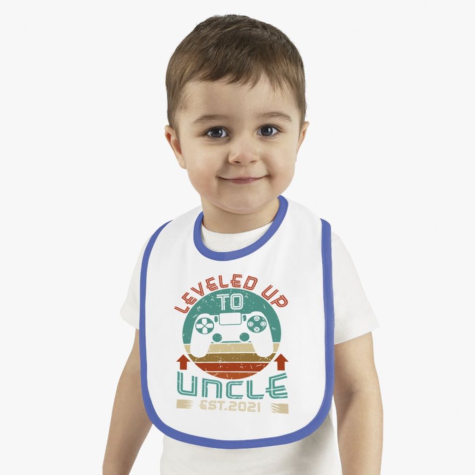 Promoted To Uncle Est 2021 Leveled Up Funny Baby Bib