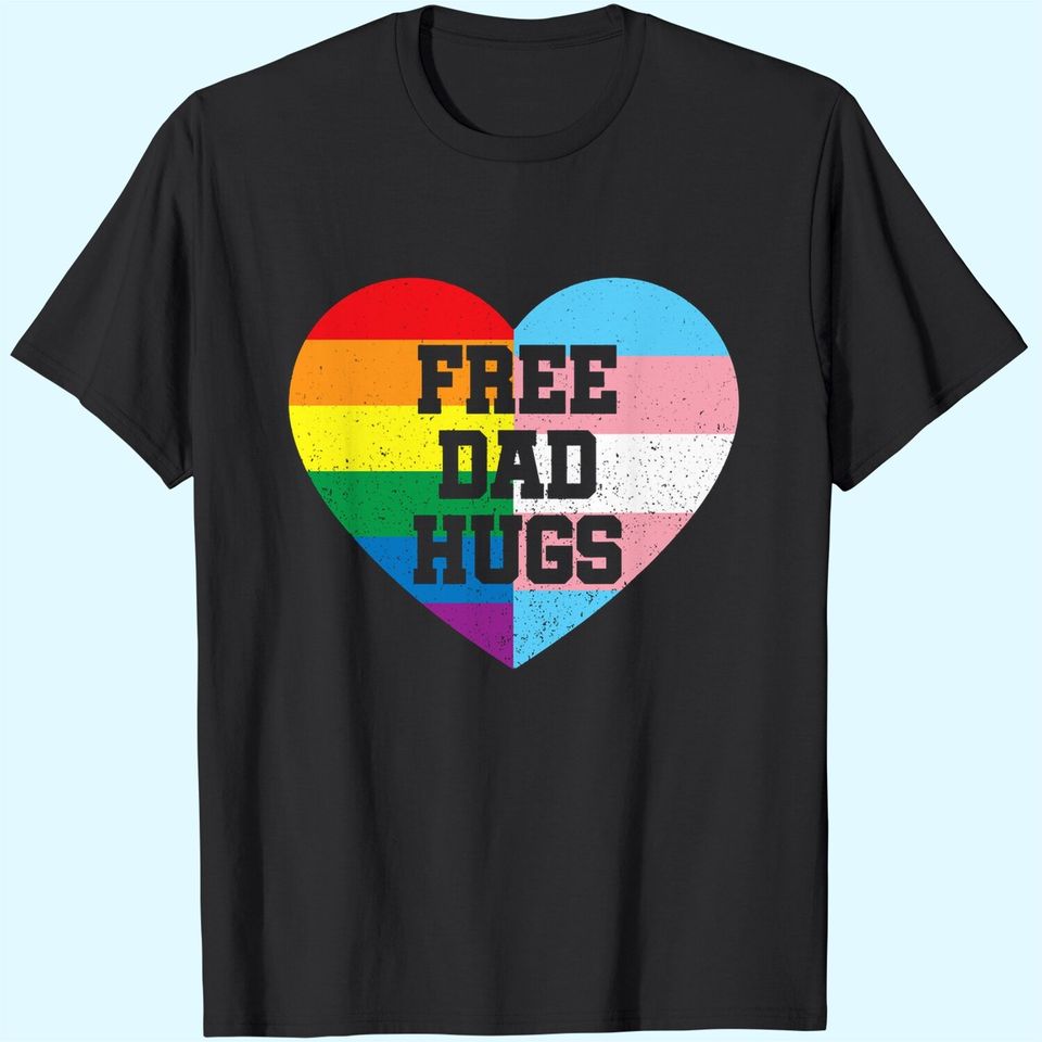 Mens Free Dad Hugs T Shirts Pride Gift LGBT Rainbow Flag Family T-Shirt