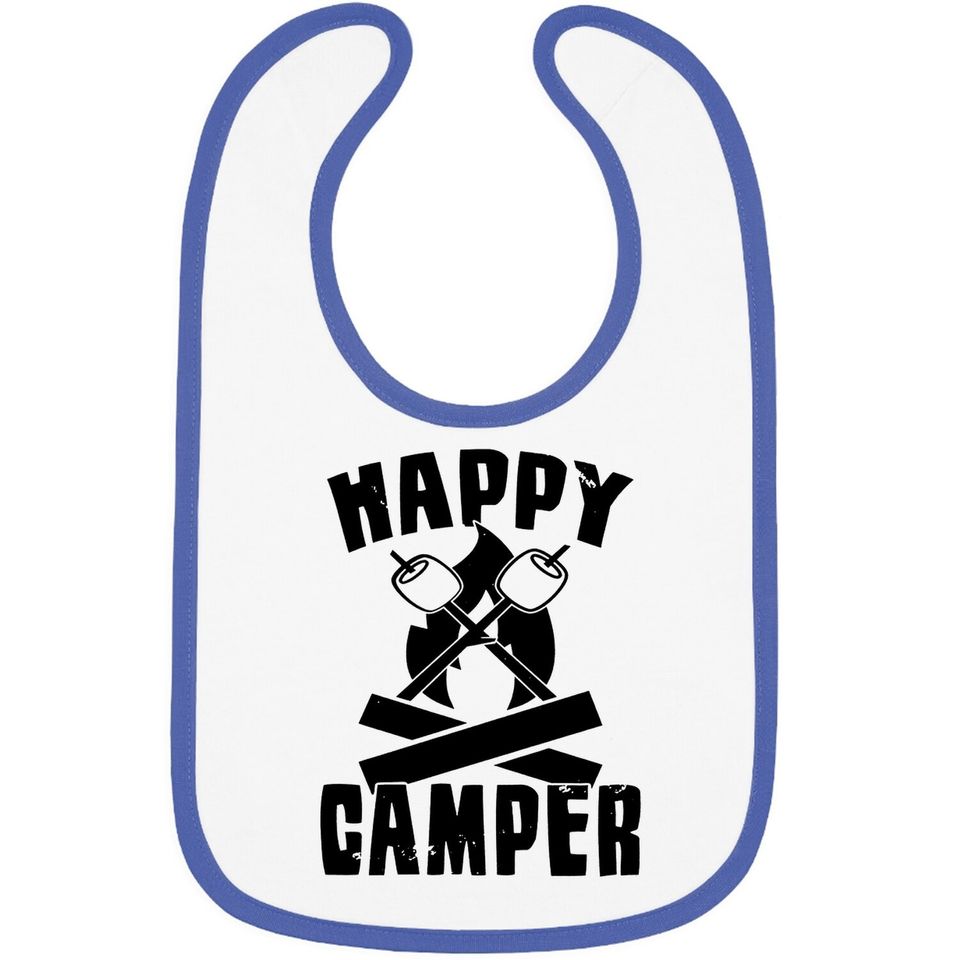 Happy Camper Baby Bib Funny Camping Cool Hiking Graphic Vintage Bib 80s Saying