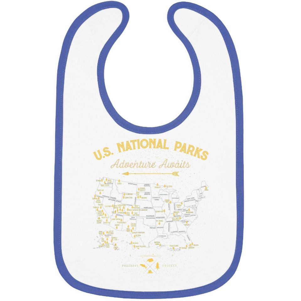 62 National Parks Map Gifts Us Park Vintage Camping Hiking Baby Bib