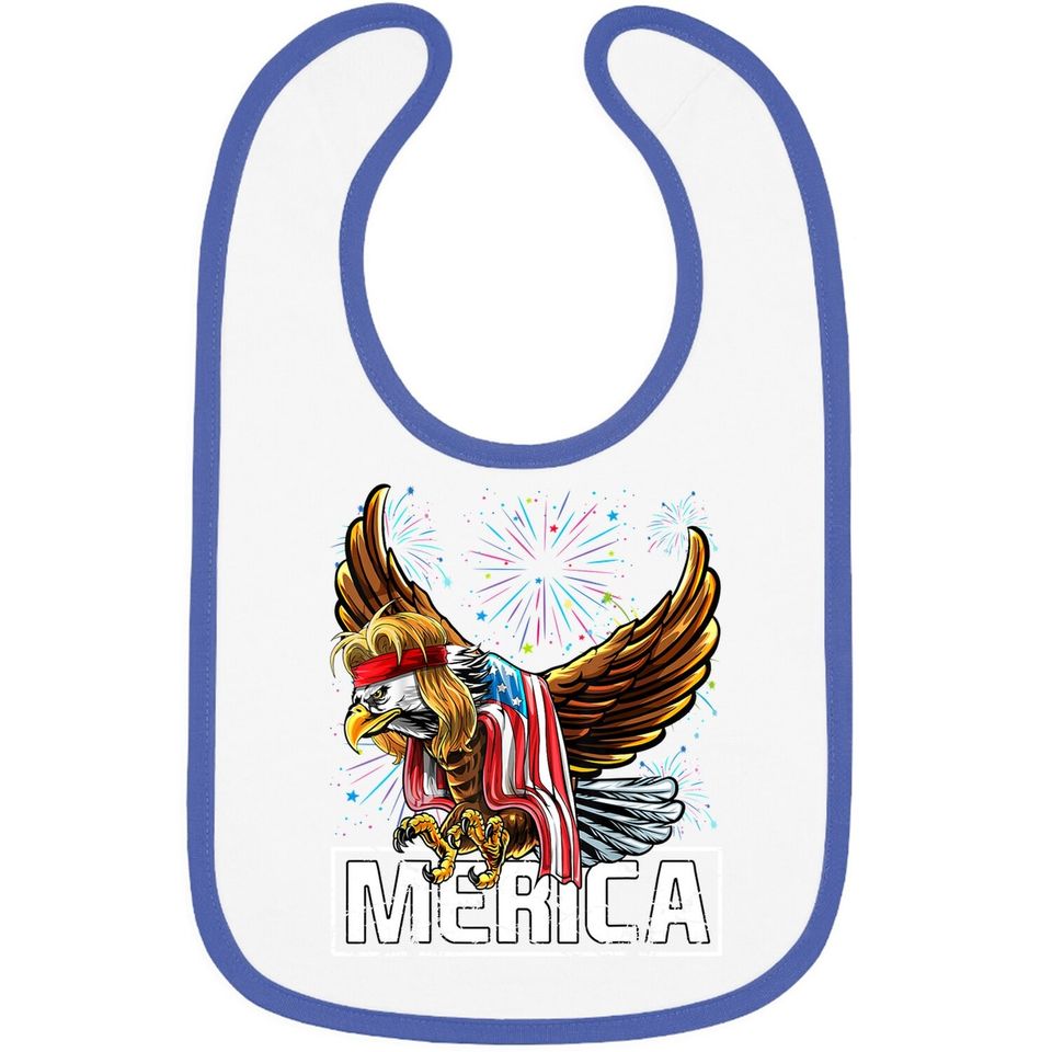 Merica Bald Eagle Mullet 4th Of July American Flag Patriotic Baby Bib