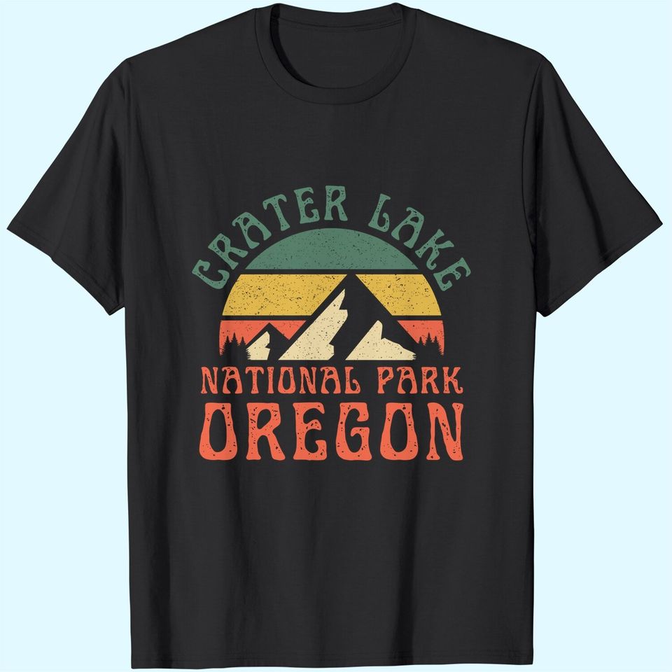Crater Lake National Park Oregon Mountains Retro Sunset T-Shirt
